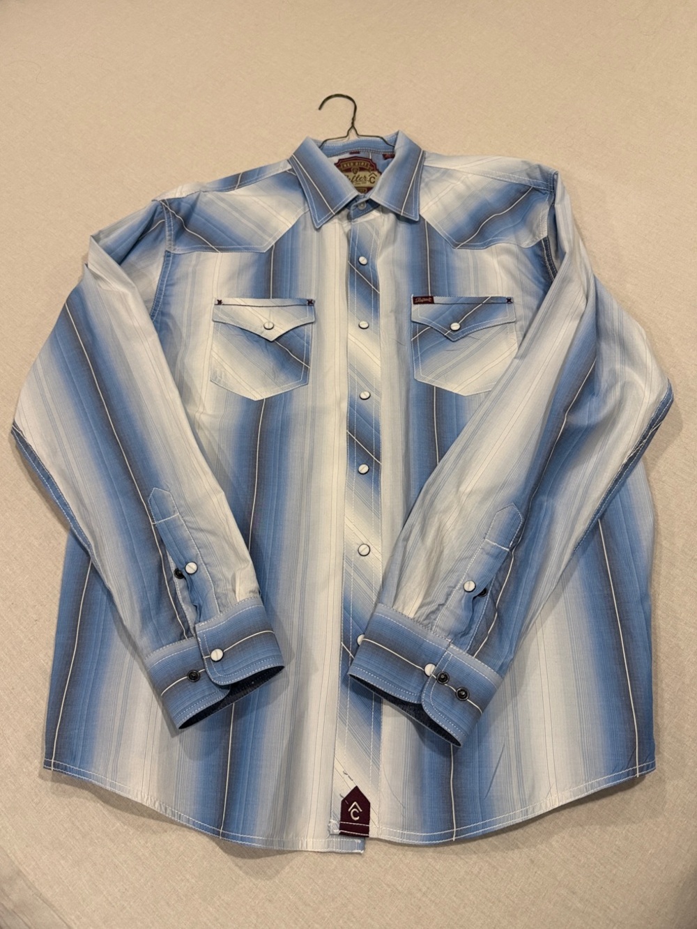 Rafter C Red Dirt Collection Blue Stripe Western Pearl Snap Shirt Men’s Size M